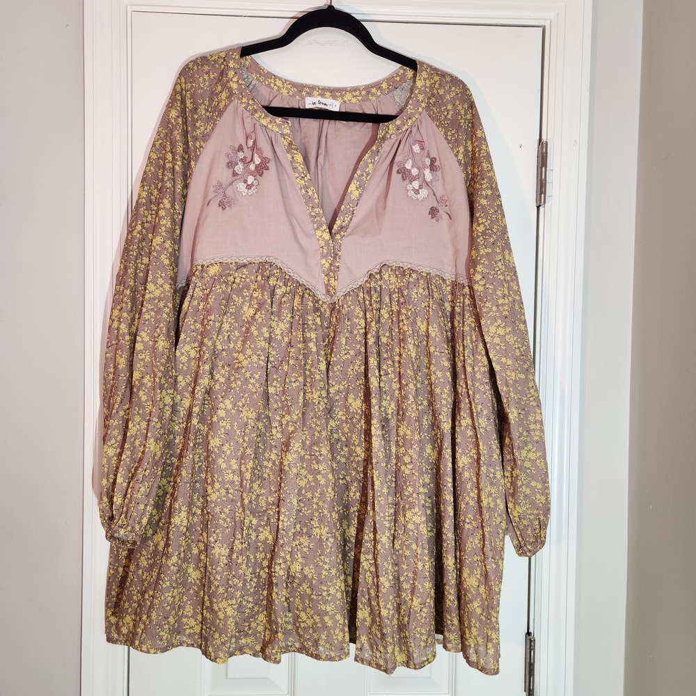 Boutique Cotton Embroidered Long Sleeve Babydoll Dress In Fawn - Picture 4 of 11